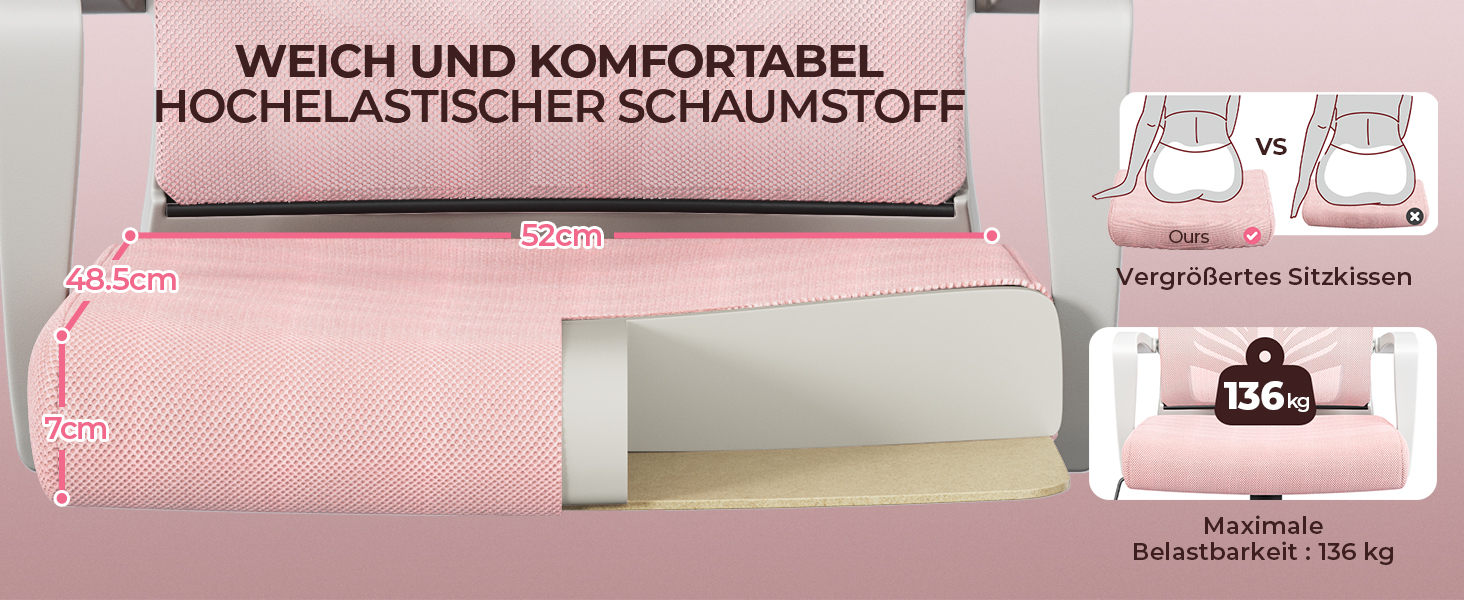 Крісло офісне Yaheetech ергономічне з регулюванням висоти, поворотне, з м'яким сидінням, для офісу/кабінету, світло-рожеве (2 шт)