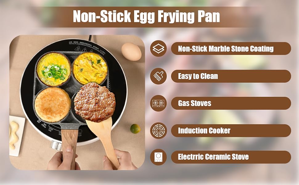 Пательня для млинців та яєць 4-х відділова антипригарна, для індукції та газової плити