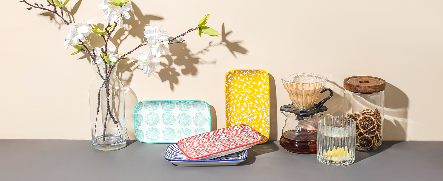 Набір тарілок Selamica Servierplatte, 6 шт. Прямокутні тарілки для закусок, десертів, суші, фруктів, 18 × 10.5 см, різні кольори