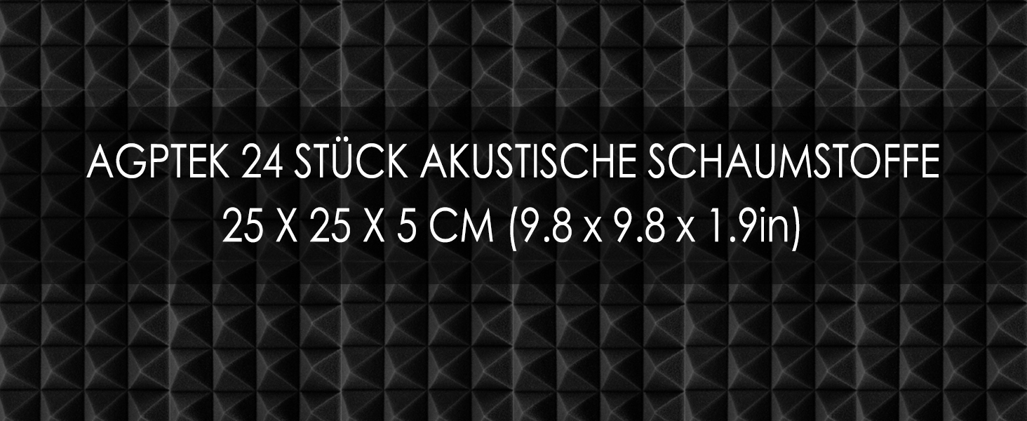 Звукопоглинаючі панелі AGPtEK, акустичний поролон для студії, офісу та кімнати (25 x 25 x 5 см, 24 шт), чорний