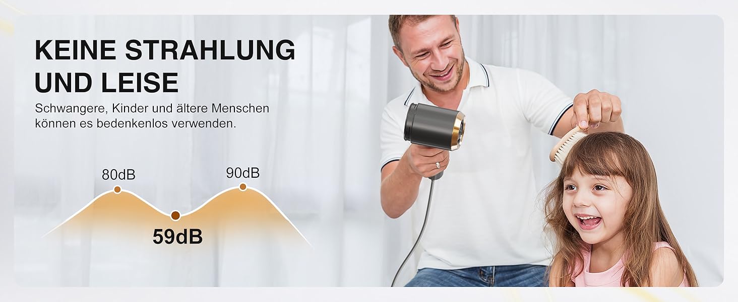 Іонський фен Feekaa з дифузором та магнітною насадкою, для подорожей та кучерявого волосся, 4 температурні режими, матовий чорний