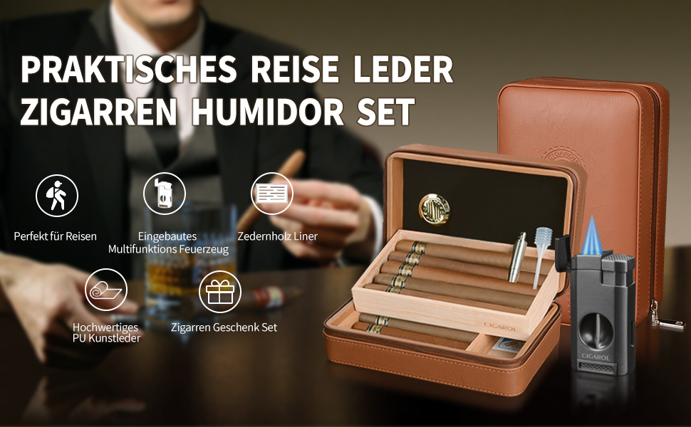 Чохол для сигар з натуральної шкіри, переносний вологозберегаючий гуморидор, для 6 сигар, подарунок для чоловіків (без сигар), темно-коричневий