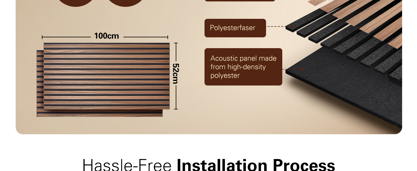 Акустичні панелі з дерев'яного шпону самоклеючі, набір 2 шт. 100x52 см, звукопоглинаючі стінові панелі для шумоізоляції та декору вітальні, офісу, коричневі