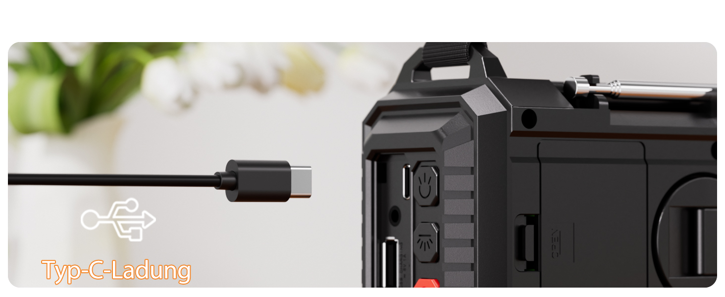 Радіостанція для будівельних майданчиків AM/FM/SW, радіо з ручним приводом та приймачем на весь світ, радіостанція для надзвичайних ситуацій з роз'ємом типу C, Powerbank/SOS-сигнал/Ліхтарик/Світло для читання/IPX4, портативне радіо для активного відпочинку, походів, кемпінгу, чорного кольору