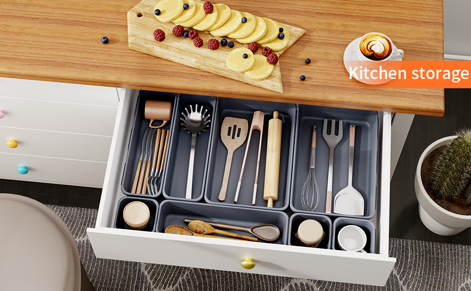 45-Piece Drawer Organizer for Office with 3 Sizes, Vanity Makeup Organizer Drawer, Storage Desk Organizer Drawer System for Kitchen, Bedroom, Bathroom, Office, Grey (4 - Sizes, Grey (25-Piece))