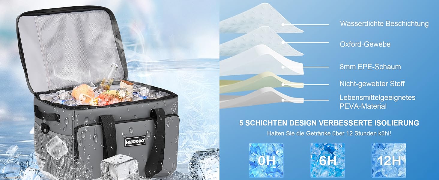 Термосумка велика 30л, водонепроникна, для пікніків, барбекю, пляжу, кемпінгу (сіра)