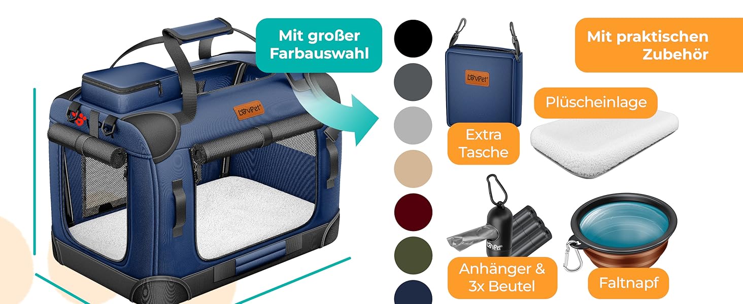 Транспортна переноска для собак та котів M 60x42x44см | Переноска для тварин, складана | З мискою та плечовим ременем | Для котів та собак, антрацит