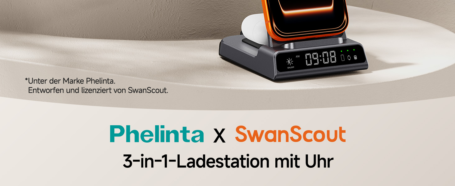 Бездротова зарядна станція 3-в-1 для Apple iPhone 16/15/14/13/12 Pro/Plus, Apple Watch Ultra 2/9/8/7/6/5, AirPods Pro/4/3/2 Tech-Grau