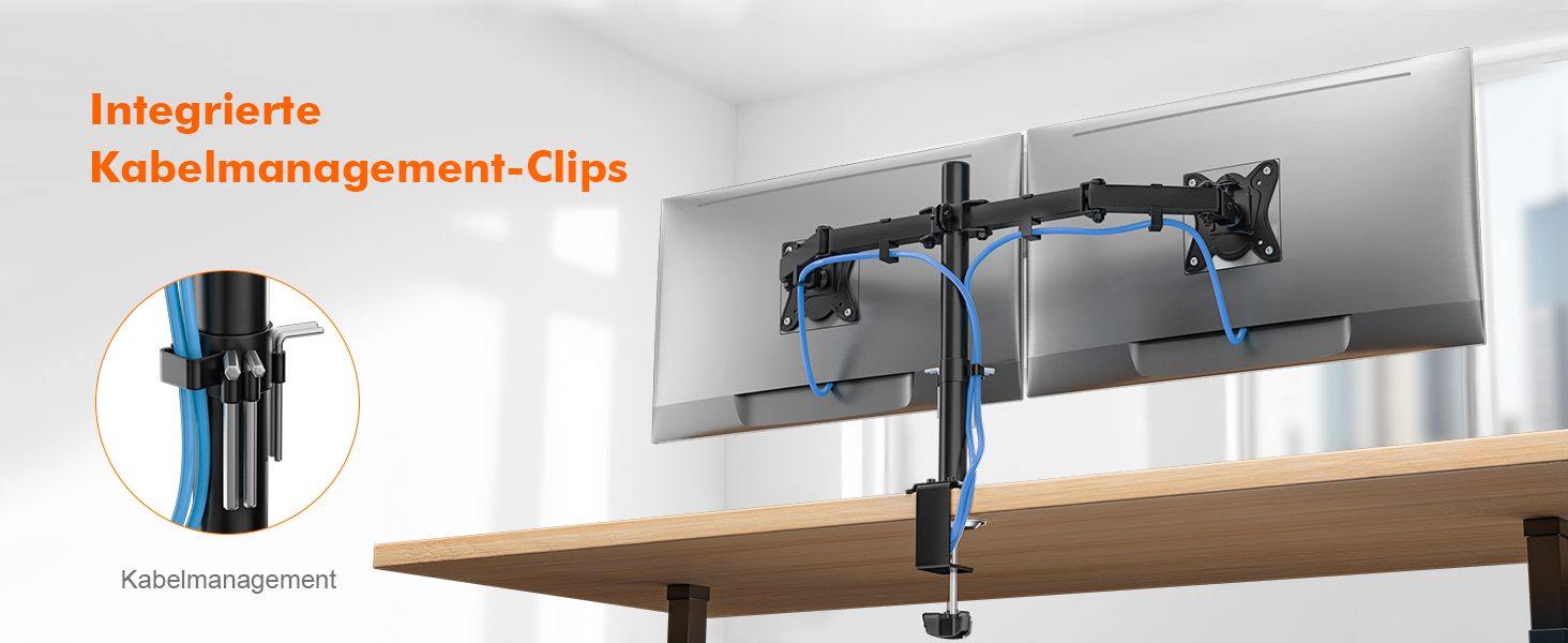 Кріплення для монітора GRIFEMA на 2 монітори, 13-27 дюймів, регульоване, поворотне, нахильне, VESA 75/100mm, GB2001A-2