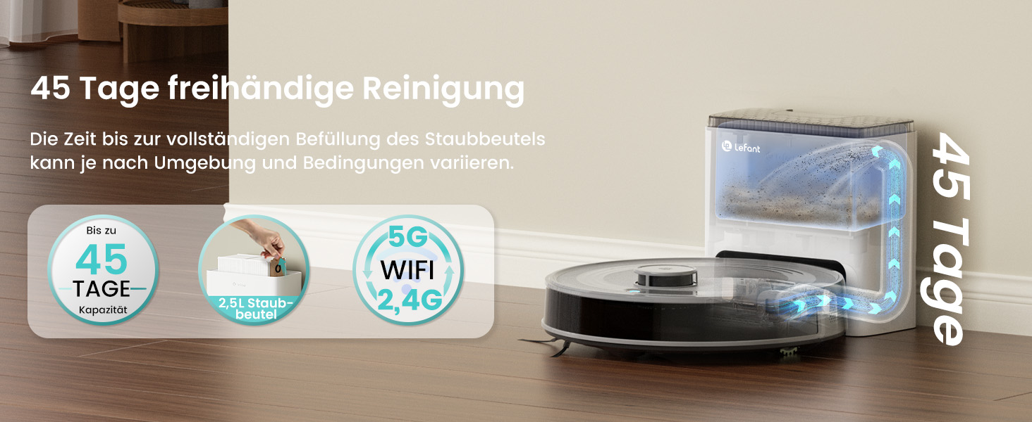 Робот-пилосос LEFANT M1: Мапірування, вологе прибирання, No-Go зони, 5500Pa, керування через додаток/Alexa, білий