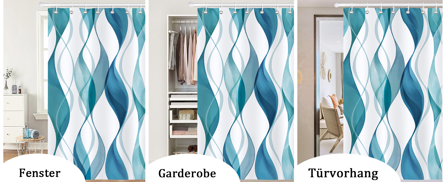 Шторка для душу Bonhause 180x180 см, водонепроникна, антигрибкова, смугаста, поліестер, для ванної кімнати, з 12 кільцями, колір Teal