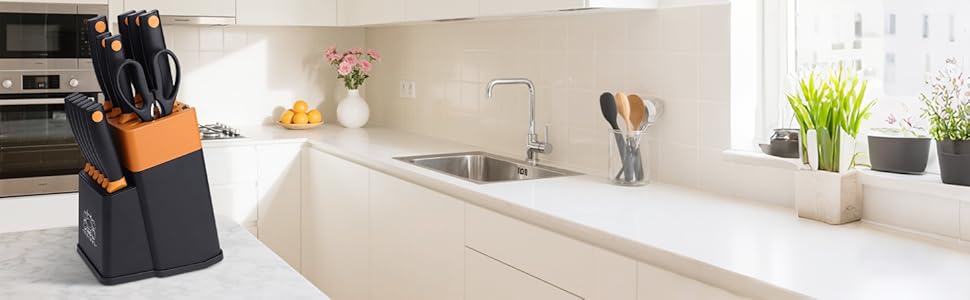 Набір кухонних ножів FIVE COWS з 14 предметів: професійний набір ножів для дому (Оранжевий)