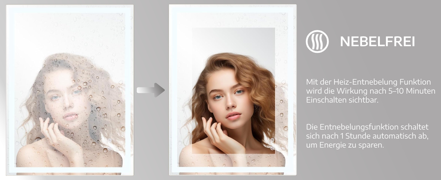 Дзеркало для ванної кімнати Clevich з підсвічуванням 70x50 см, LED, 3 кольори світла, диммування, загартоване скло, захист від вибуху, сенсорне управління, пам'ять, антизапар, 70L x 50B см