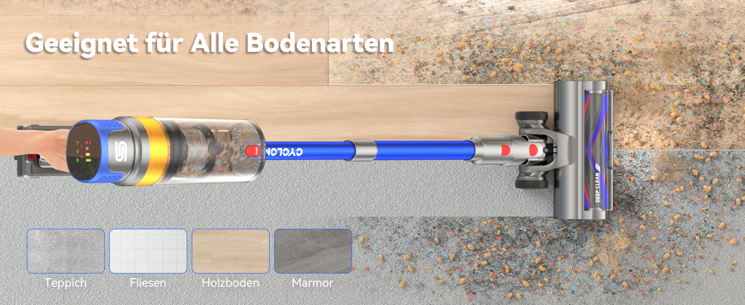 Бездротовий пилосос Sulean 580W з акумулятором, 70 хв роботи, 48000Pa, Smart Display, 1.6L, антинамотування, для твердих поверхонь, килимів, шерсті тварин