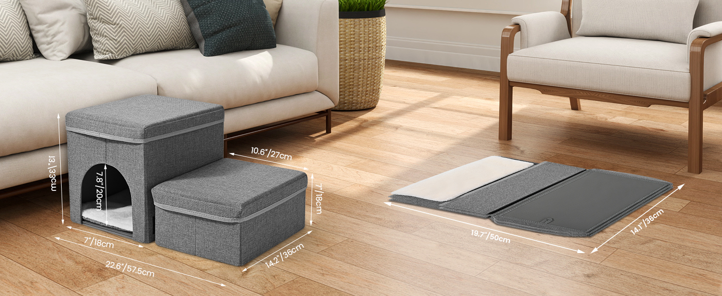 Сходинка для собак Sunowl 2 сходинки, складана, широка, з місцем для зберігання, для маленьких собак та котів, м'яка, неслизька поверхня