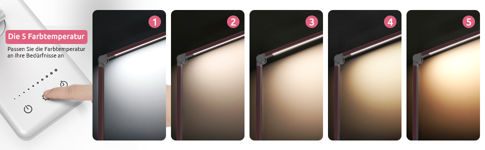 LED лампа настільна дитяча регульована рожева з акумулятором 2500mAh, 5 кольорів, 10 рівнів яскравості, сенсорне управління, складана