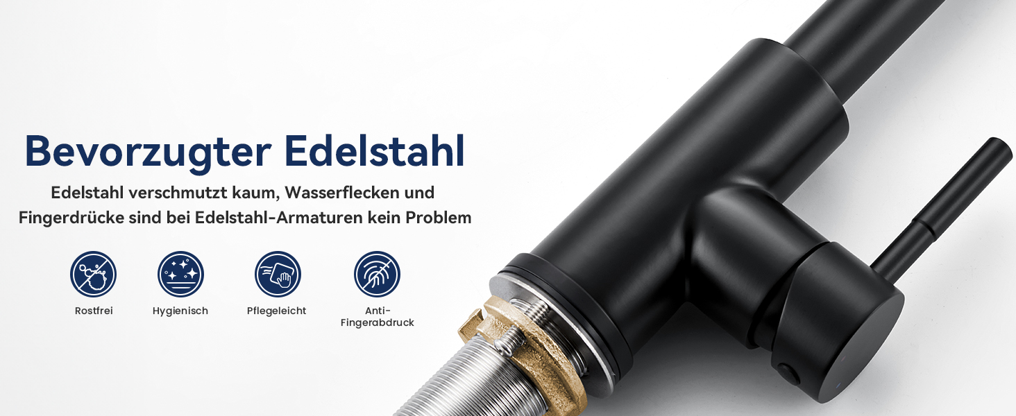 Змішувач кухонний Lonheo з висувною лійкою, високий поворотний кран для кухні з нержавіючої сталі, двофункціональний, для мийки, матовий чорний