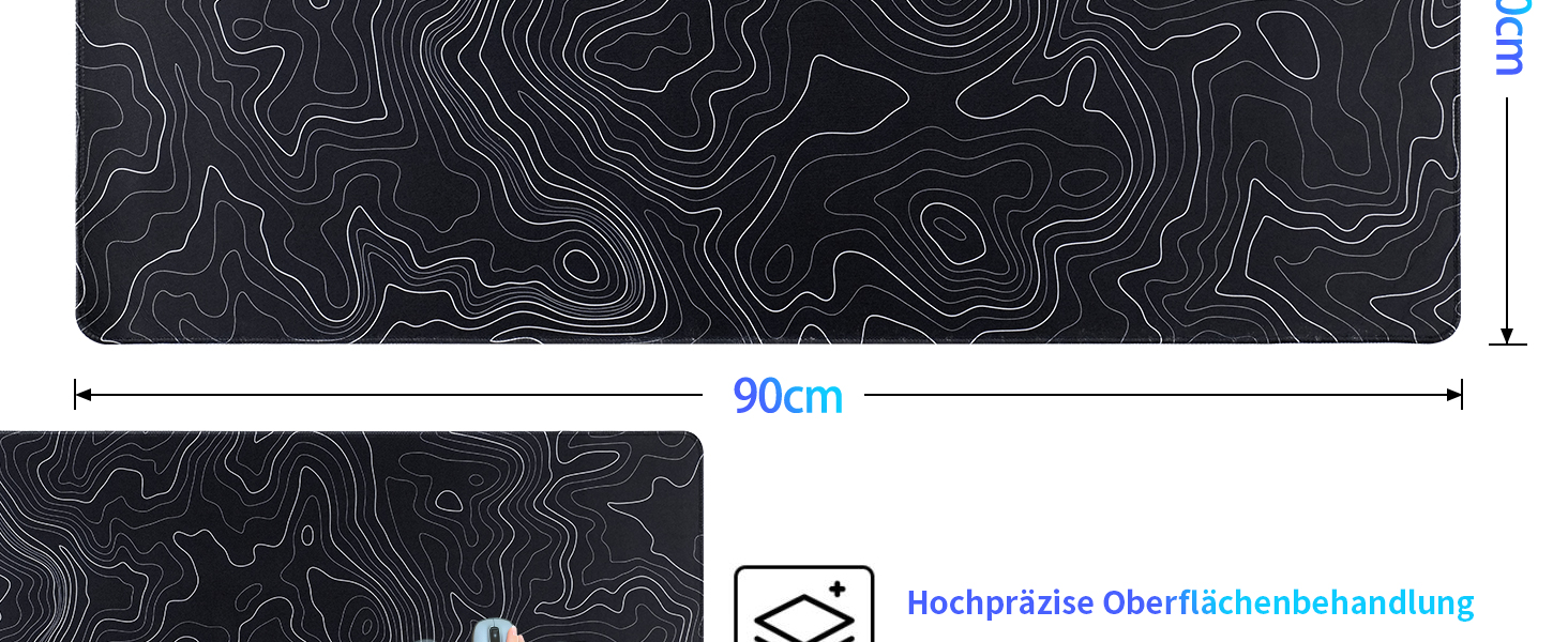 Ігровий килимок для миші Zindoo Gaming XXL 900x400 мм, топографічний візерунок Artistic Curve, чорний