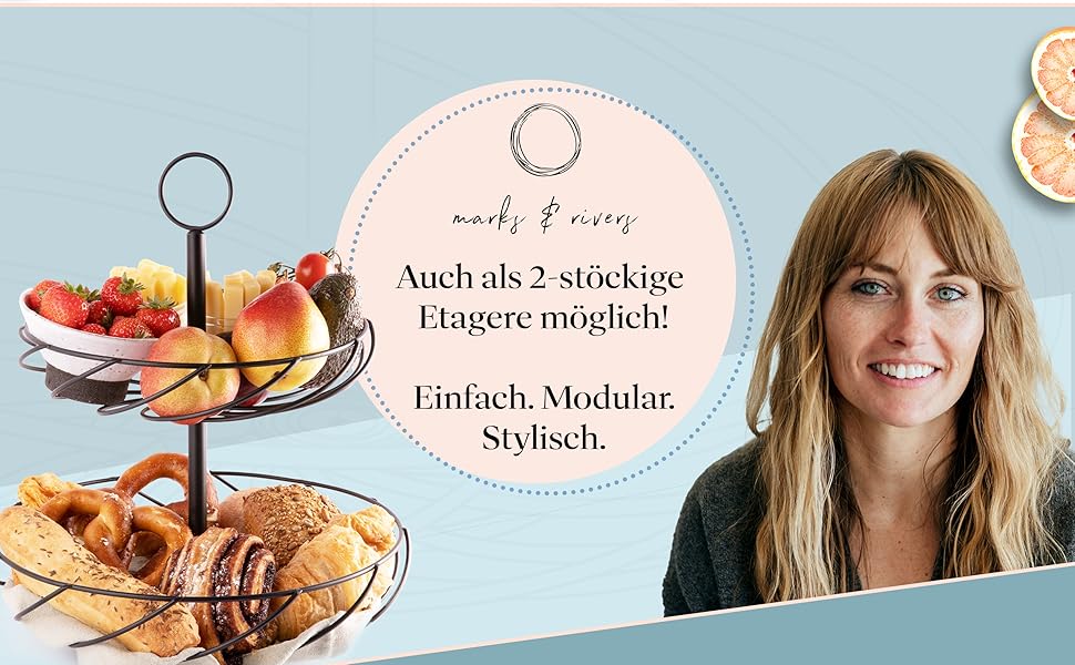 Стійка для фруктів Marks & Rivers 3 яруси XL | Металева фруктова стійка з 3 ярусами чорного кольору для елегантного зберігання у кухні та вітальні