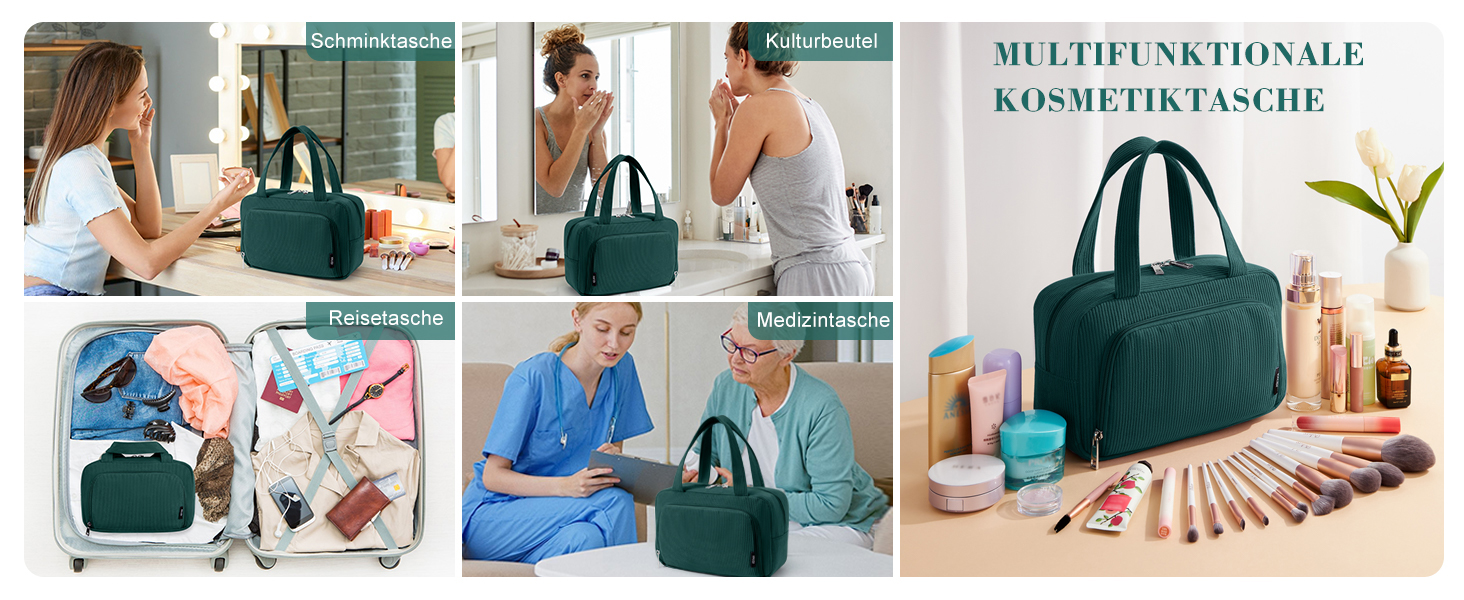 Косметичка жіноча Kalidi з відділеннями та щілинами для пензлів, велика органайзер для макіяжу, дорожня косметичка, валізка, темно-зелена