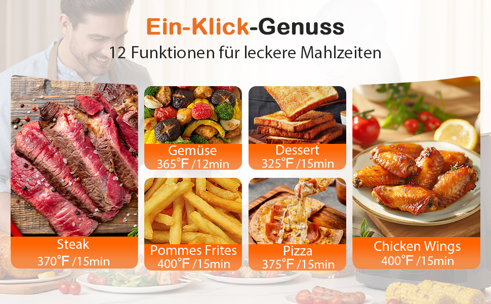 Фритюрниця Sweetcrispy Airfryer 6L з вікном, 12 функцій, сенсорний екран, сірий колір. Здорове приготування без олії, антипригарна корзина, підходить для 3-6 осіб