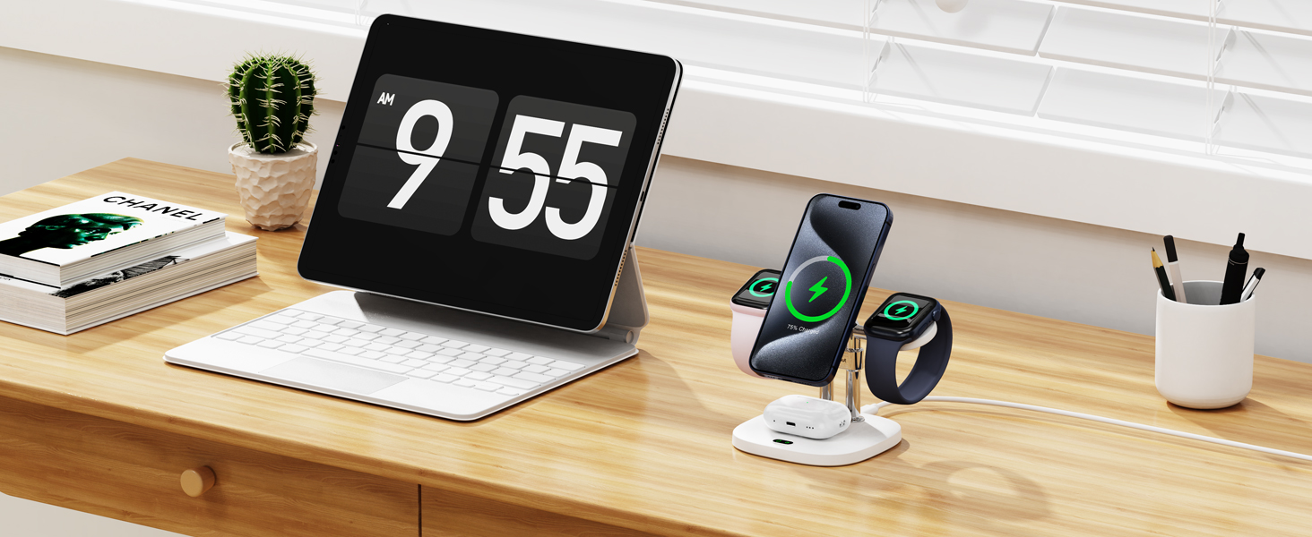 Зарядний пристрій 2 в 1 для Apple Watch та iPhone, SwanScout 709M (Білий)