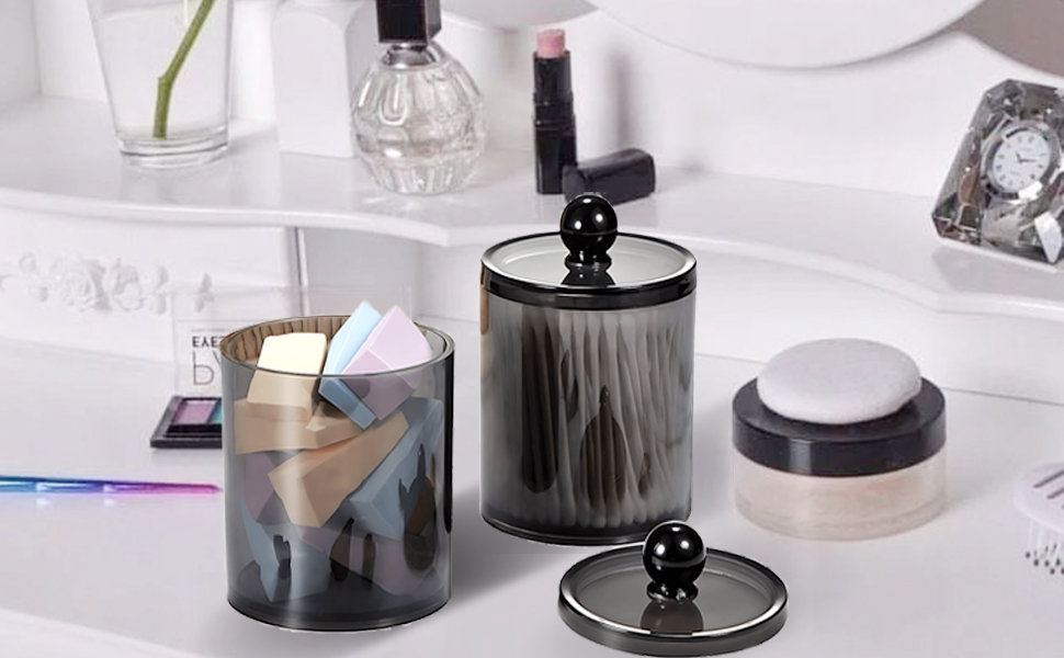 Організатор для ватних дисків та паличок AIMIXUN, набір 2 шт, чорний, прозорий диспенсер, для ватних паличок, зубної нитки, шпиньок