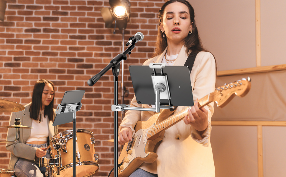 Тримач для iPad з мікрофоном Elitehood: регульований, 360° обертання, сумісний з iPad Pro, Air, Mini та іншими пристроями (4-12.9