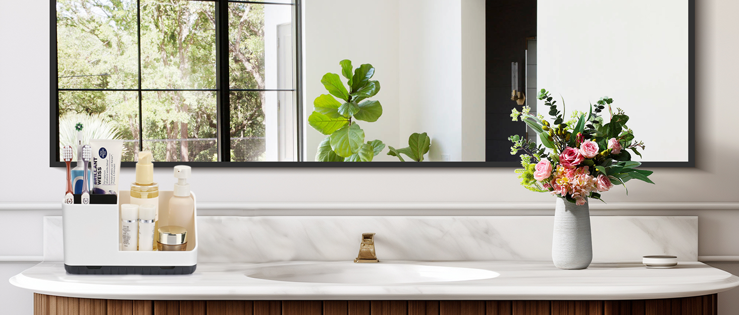 Тримач для зубних щіток у ванну кімнату: органайзер для електричної та звичайної зубної щітки, дозатор пасти, 7 відділень, білий