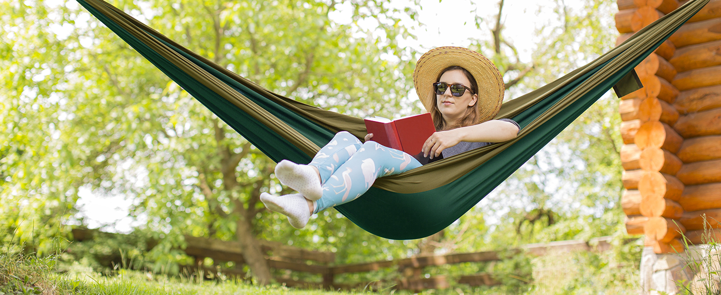 Гамак туристичний Ultraleicht Glymnis для відпочинку на природі, 275x140 см, 300 кг, темно-зелений/коричневий