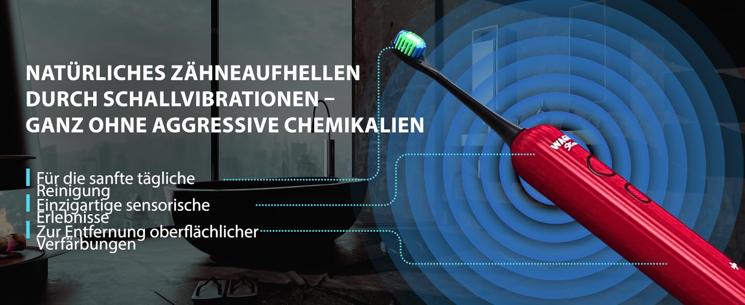 Електрична зубна щітка Wagner Stern VibroWave Plus: Звукова, з вібрацією та 4 насадками, водонепроникна IPX7, блакитна