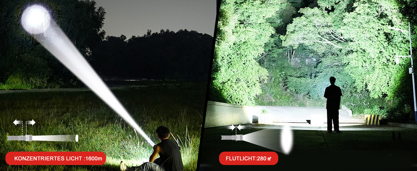 LED ліхтарик на акумуляторі 500000 люмен, 2 режими, USB-C, тактичний, потужний, регулювання яскравості, налобний, для активного відпочинку та надзвичайних ситуацій, Obsidianschwarz