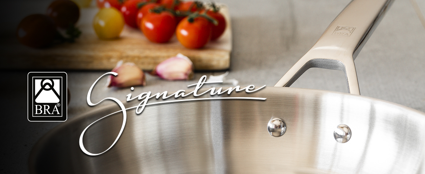 Набір сковорідок BRA Signature 20/24/26 см, професійний нержавіюча сталь 18/10, тришарове дно, для всіх плит (індукція), полірована поверхня