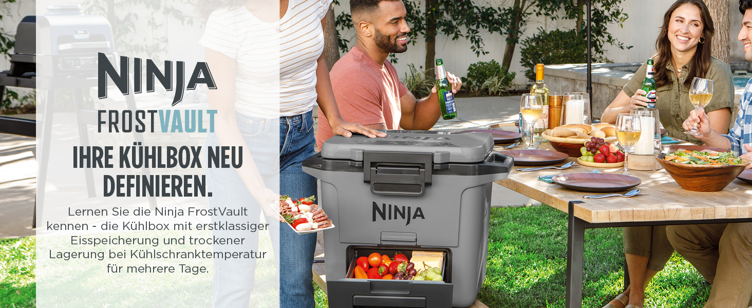 Ninja FrostVault Холодильник 28L, Преміум ізольований, зберігає лід до 6 днів, вбудована шухляда для сухого льоду, вміщує 48 банок, Cloud White FB131EUWH Білий