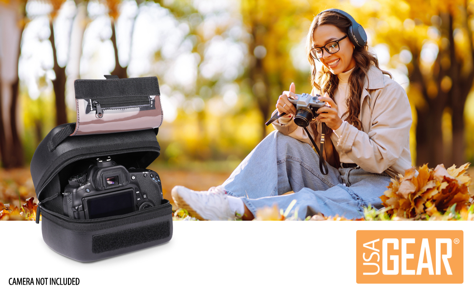 Чохол для DSLR камери USA Gear з жорстким корпусом, захистом Eva, швидким доступом, м'яким інтер'єром та гумовим руків'ям (колір коричневий, веганська шкіра)