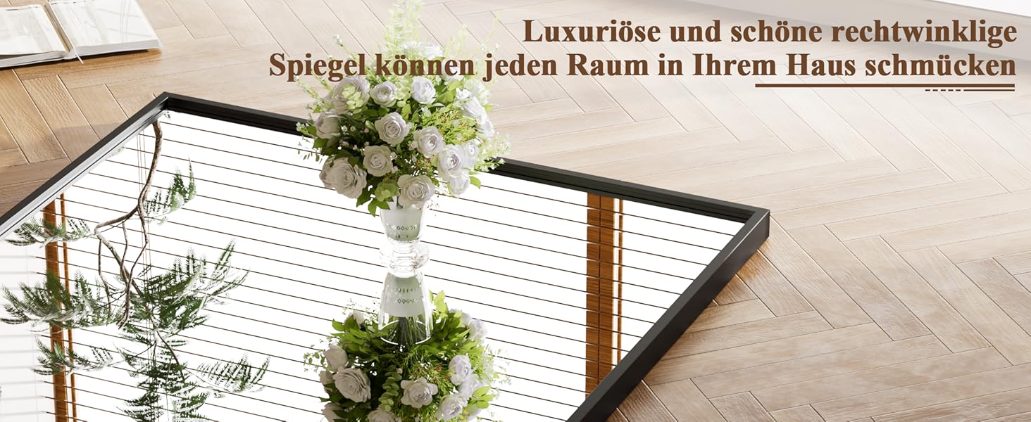 Дзеркало настінне прямокутне BEAUTYPEAK 81x61 см з металевим каркасом, безпечне, для ванної, спальні, вітальні (Чорний)