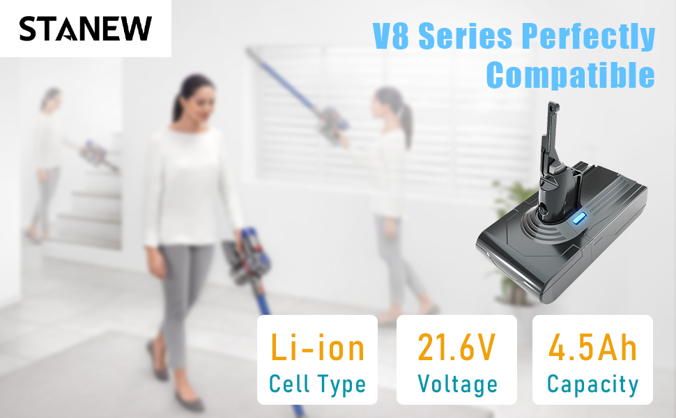 Замінний акумулятор Stanew 21.6V 4500mAh Li-ion для пилососів Dyson V8 (SV10), з фільтрами