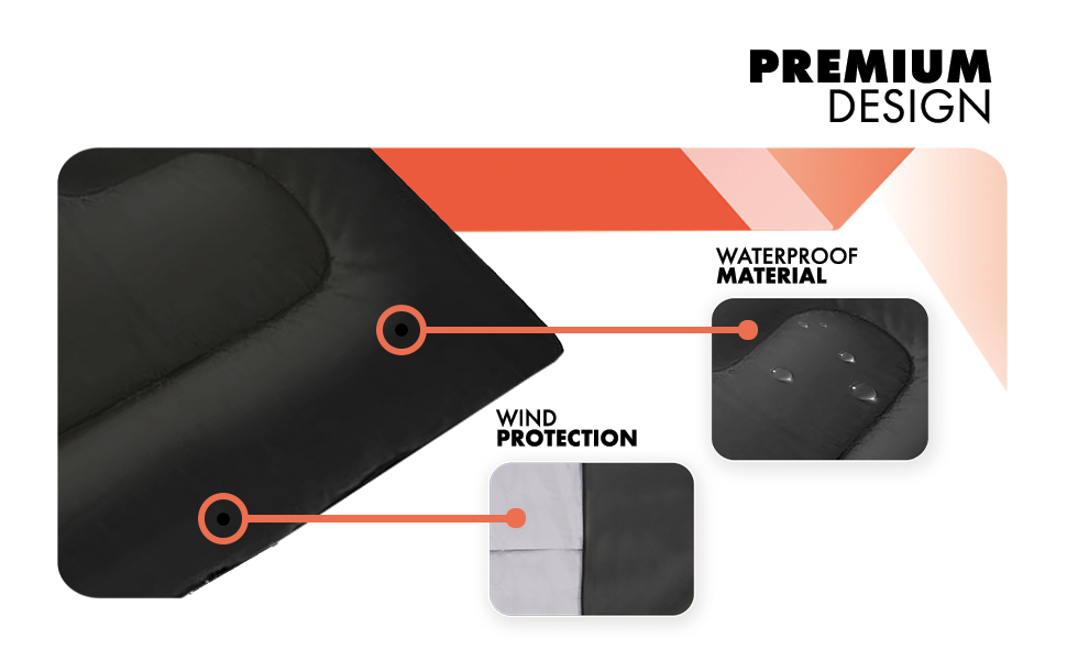 Сплячий мішок Azark Premium, 350 г/м², легкий та водонепроникний, 4 сезони для кемпінгу, піших прогулянок та відпочинку на природі. Підходить для дорослих та дітей (Чорний)