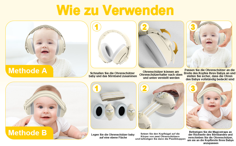 Навушники-захист вух для малюків 2-в-1, від 0 до 48 місяців, з регульованим обручем, шумопоглинання, бежевий