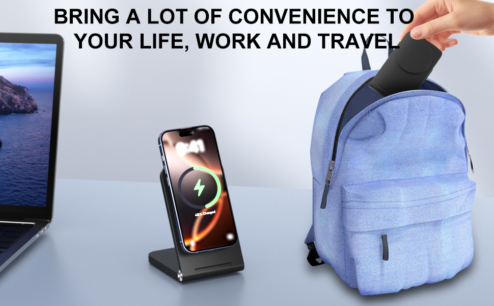 Бездротовий зарядний пристрій MagSafe, складаний, швидка зарядка, сумісний з iPhone 17/16/15/14/13/12, AirPods 3/2/Pro 2/Pro, чорний