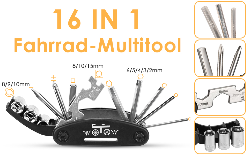 Мультитул велосипедний WOTOW 16-в-1 з чохлом - набір інструментів для ремонту велосипеда
