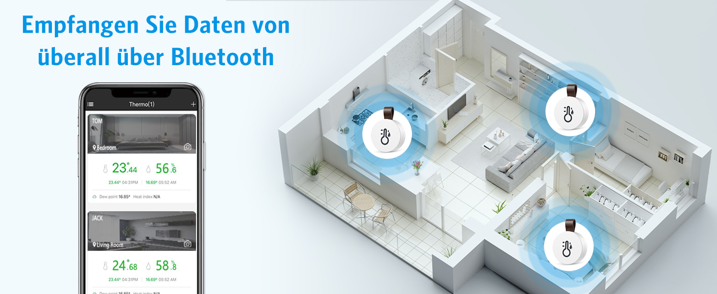 Brifit Bluetooth термометр-гігрометр, цифровий, з додатком та зберіганням даних, сенсор температури і вологості для дому, офісу, теплиці, винного льоху, 3 шт.