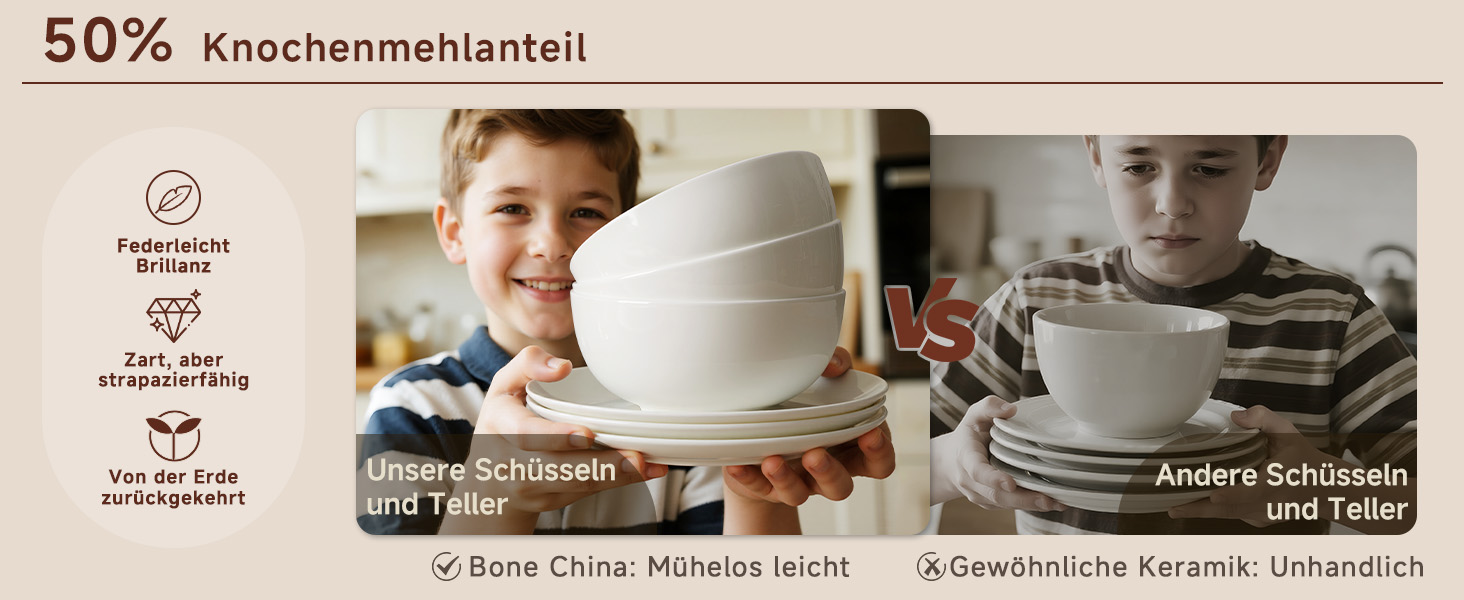 Сервіз HIKAA на 6 осіб, 18 предметів, з кісткового фарфору, набір тарілок, безпечний для мікрохвильової печі та посудомийної машини, для дому, весіль, легкий та довговічний (білий)