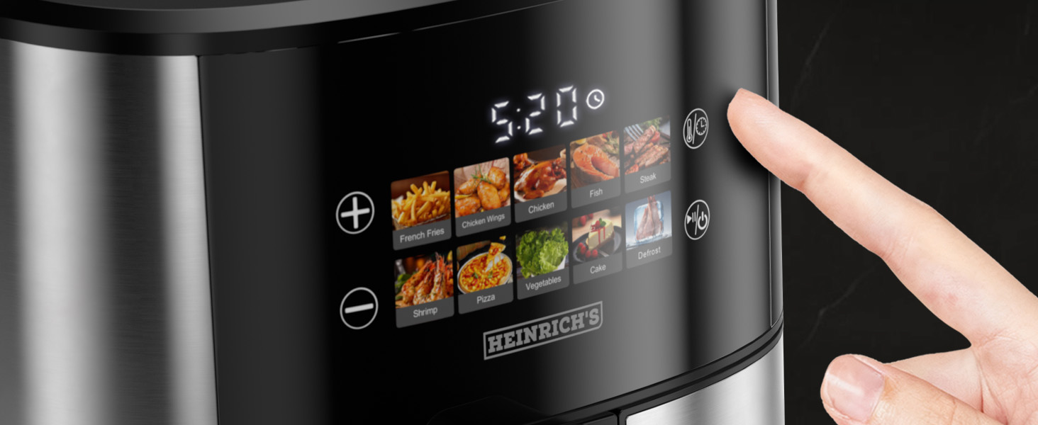 Фритюрниця повітряна HEINRICHS 9 літрів XXL з LED-дисплеєм, 10-в-1, 1800W, для здорового харчування, з таймером