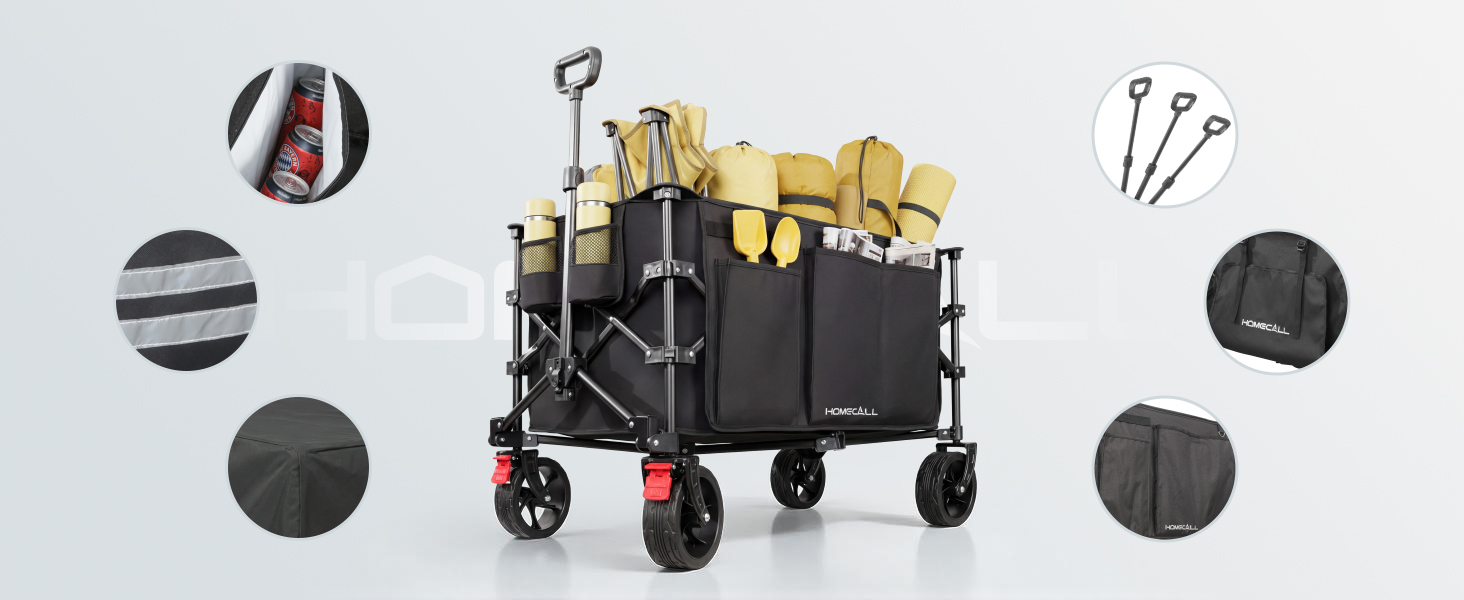 Візок пляжний складний Bollerwagen 200л, 200кг, чорний - для кемпінгу, пляжу, відпочинку на природі. З дощем, гальмами, широкими колесами