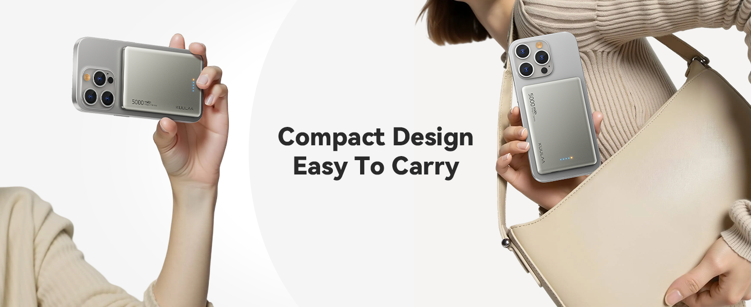 Powerbank Kuulaa Magsafe 5000mAh PD 20W: Тонкий магнітний павербанк для iPhone 15/14/13/12, Titanium