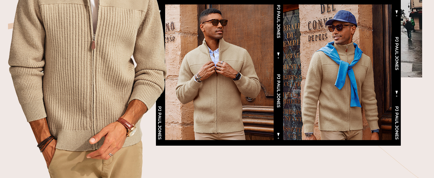 Кардиган чоловічий PJ PAUL JONES з блискавкою та стійким коміром, колір: темно-синій, розмір M