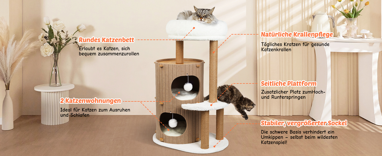 Котячий будиночок з подряпальником - великий, стійкий, з біо-льону, для котів до 25 кг (Бежевий)