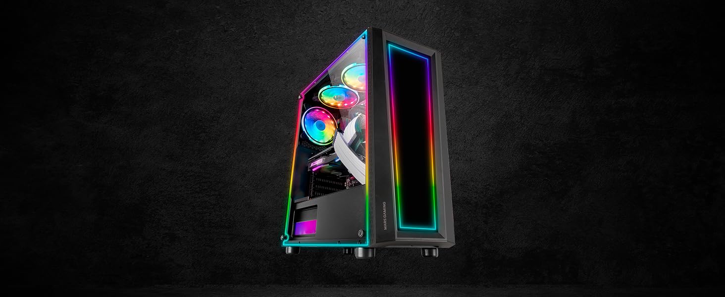 Корпус для ПК Mars Gaming MC300P MicroATX, загартоване скло, Mesh-панель, 3x FRGB вентилятори, чорний