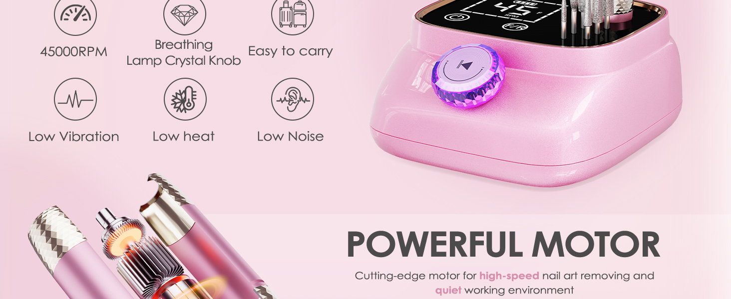 Професійна електрична машинка для манікюру та педикюру 45000 RPM, рожева